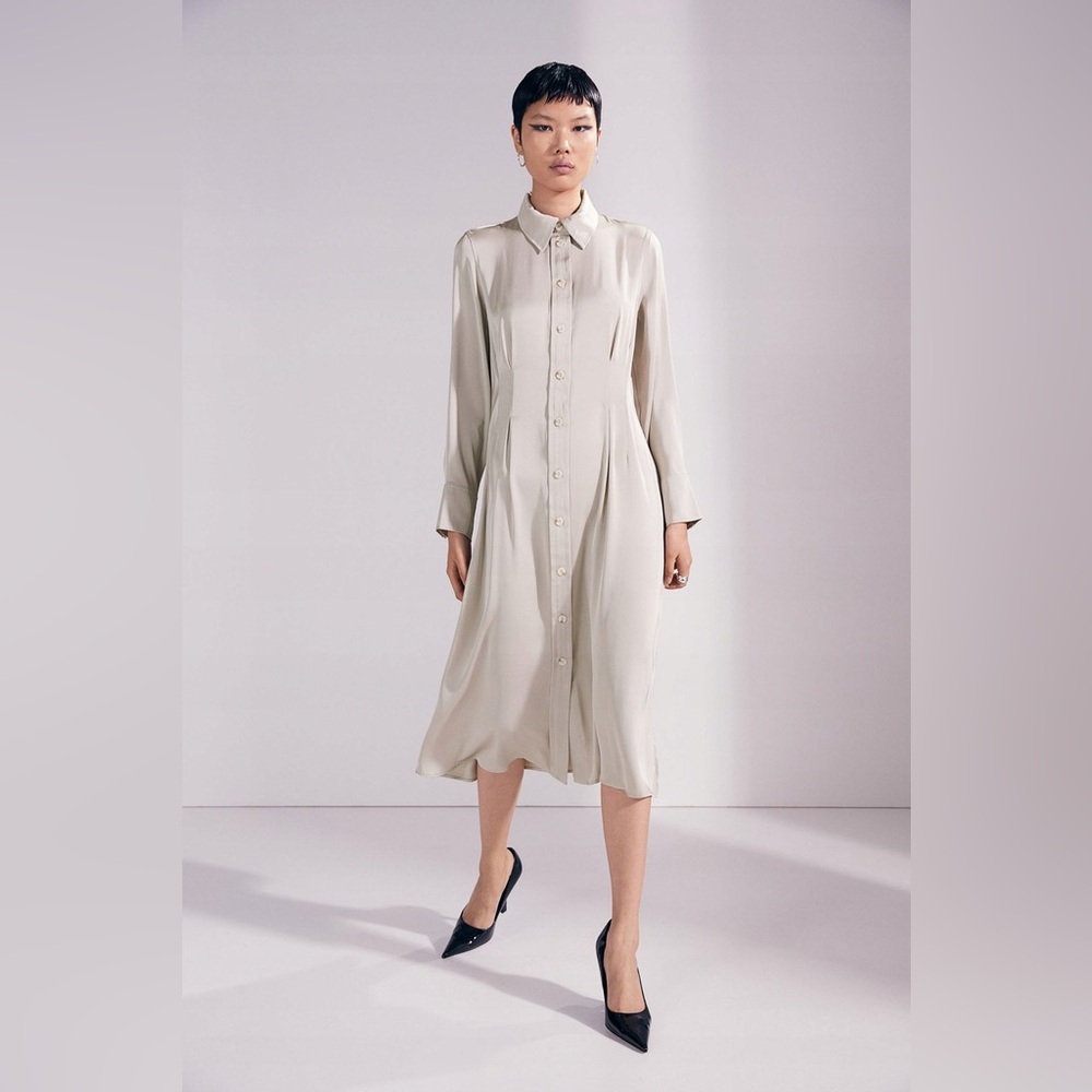 H&M Satin Shirt Dress in Light Taupe Size S